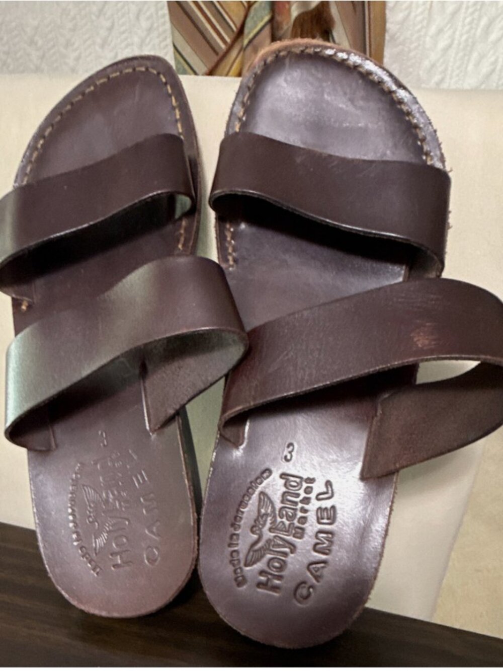 Holy Land Brown Leather Strappy Slip-On Slide Sandals Casual US 9.5